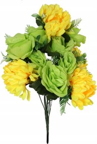 Művirág csokor krizantém rózsák sárga-zöld 50 cm Sírra