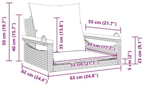 szürke polyrattan hintapad párnákkal 63 x 62 x 40 cm