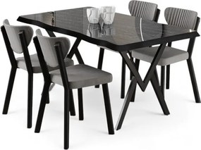 Akort étkezőgarnitúra, fekete márvány-szürke, 130 cm