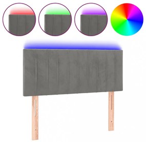 világosszürke bársony LED-es fejtámla 100x5x78/88 cm