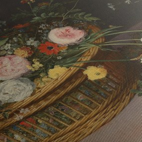 Kép - Jan Brueghel the Elder, Flowers in a Basket and a Vase, reprodukciók (120x50 cm)