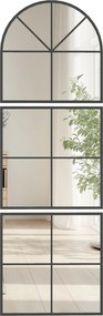 HOMCOM Fali Tükör 60 x 180 cm három részes, ívelt tükör fémből készült kerettel, dekoratív függő tükör, ablak tükör fürdőszobához és nappaliba, Fekete