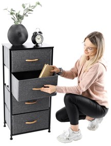 PALMERA szekrény szövet fiókokkal, fekete