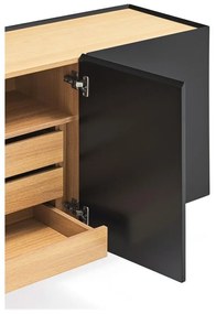 Fekete alacsony komód tölgyfa dekorral 165x78 cm Arista – Teulat