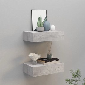 2 db betonszürke MDF falra szerelhető fiókos polc 40x23,5x10 cm