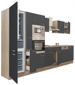 Yorki 370 konyhabútor sonoma tölgy korpusz,selyemfényű antracit fronttal alulfagyasztós hűtős szekrénnyel