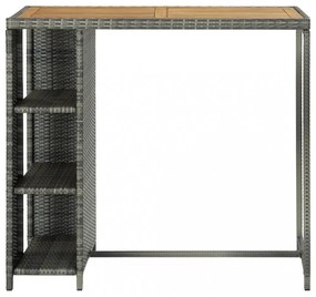 szürke polyrattan bárasztal tárolópolccal 120 x 60 x 110 cm