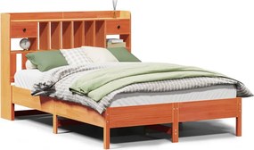 vidaXL barna tömör fenyőfa könyvespolcos ágy matrac nélkül 140 x 190cm