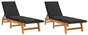 2 db polyrattan és tömör akácfa napozóágy párnával