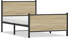 vidaXL sonoma tölgy színű fém ágykeret matrac nélkül 107 x 203 cm