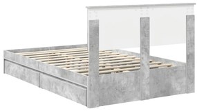 vidaXL Ágykeret fiókkal fejtámlával Beton Szürke 135 x 190 cm Faanyag