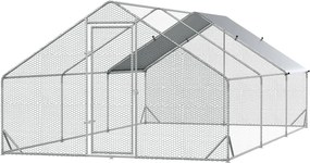 PawHut Tyúkól Tyúkfuttató Acélból, 300 x 600 x 200 cm Tyúk Cage Fedéllel, Ajtóval, Tyúkfuttató 12-18 Tyúknak, Kistermelőknek, Ezüst | Aosom