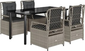 vidaXL 5részes világosszürke polyrattan kerti étkezőgarnitúra párnával