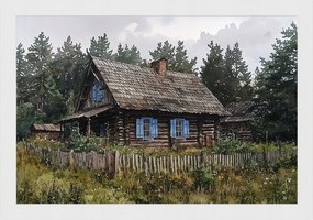 Poszter Keret Fa Tájkép Alföld Falu Skanzen Ház Kunyhó Kert 60x40