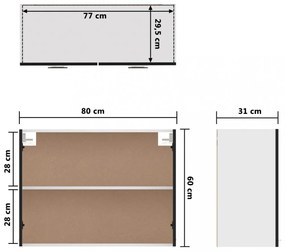 fekete szerelt fa függő szekrény 80 x 31 x 60 cm