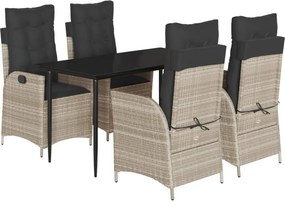 vidaXL 5részes világosszürke polyrattan kerti étkezőgarnitúra párnával