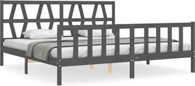vidaXL szürke tömör fa ágykeret fejtámlával 200 x 200 cm
