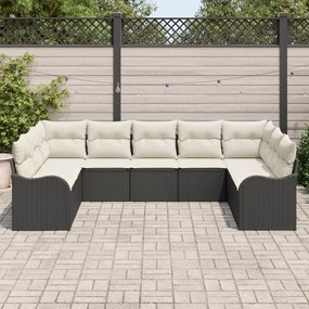 9 darabos kert kanapé szett párnákkal Fekete poli rattan, 2-fős kert kanapé párnákkal Fekete poli rattan