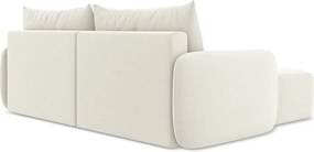 Krémszínű bársony kinyitható-tárolóhelyes sarokkanapé (bal oldali-heverő résszel) Kalena – Makamii
