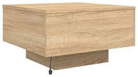 sonoma tölgy színű dohányzóasztal LED-lámpákkal 55 x 55 x 31 cm