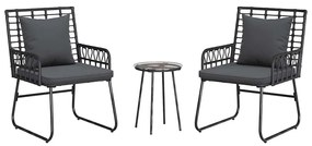 Kert étkező szett 3 pcs Fekete és Antracit Poli rattan és acél