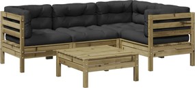 vidaXL 5 részes impregnált fenyőfa kerti ülőgarnitúra párnával