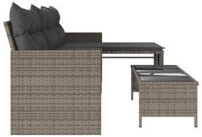 vidaXL L-alakú szürke polyrattan kerti kanapé asztallal és párnákkal
