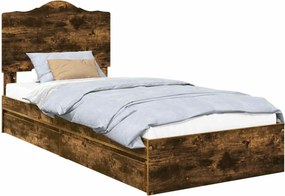 vidaXL Tárolós Ágy fejtámlával Füstölt tölgy 90 x 200 cm Faanyag