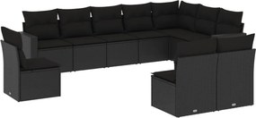 vidaXL 10 részes fekete polyrattan kerti ülőgarnitúra párnákkal