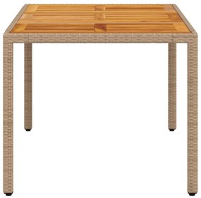 bézs polyrattan és akácfa kerti asztal 150 x 90 x 75 cm