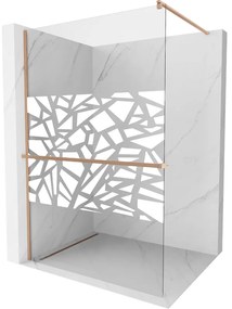 Mexen Kioto+, Walk-In zuhany paraván polccal és akasztóval 130 x 200 cm, 8 mm átlátszó üveg fehér mintás, réz matt profil, 800-130-121-65-85