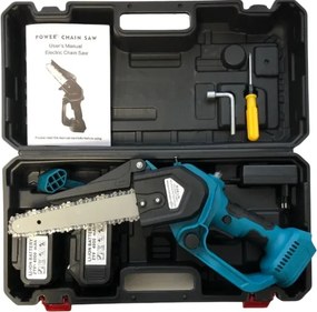 Akkus 8"-os kézi mini fűrész NAKIDA HT-6602-2 olajkenéssel + 2x akkumulátor + 2x lánc + koffer