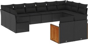 vidaXL 12 részes fekete polyrattan kerti ülőgarnitúra párnákkal