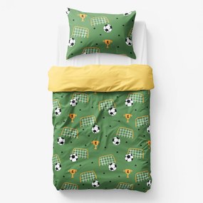 Goldea gyermek pamut ágyneműhuzat duo - futballvilág, sárga hátoldal 140 x 200 és 70 x 90 cm