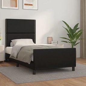 fekete műbőr ágykeret fejtámlával 100x200 cm
