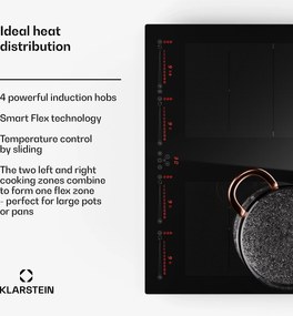 Klarstein Masterzone 60 Flex, indukciós főzőlap, max. 9600 W, beépített, 4 Flex zóna, ThermoBoost technológia, Smart Flex