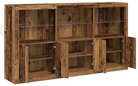 LED világítással rendelkező oldalszekrény Régi fa 181.5x37x100 cm Mérnöki fa