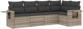 vidaXL 5 részes világosszürke polyrattan kerti ülőgarnitúra párnákkal