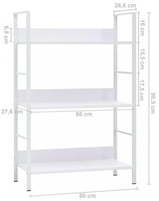 3 szintes fehér szerelt fa könyvespolc 60 x 27,6 x 90,5 cm