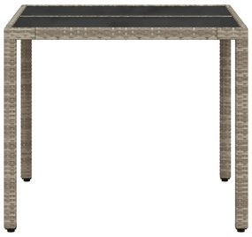 világosszürke polyrattan üveglapos kerti asztal 90 x 90 x 75 cm