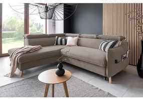 Világosbarna bársony kinyitható sarokkanapé (bal oldali) Sweet Harmony – Miuform