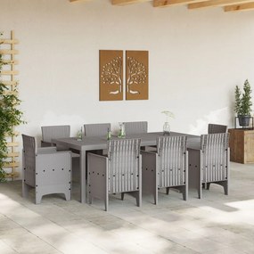 9 Darabos Kerti Étkezőszett Párnákkal Világosszürke Poli Rattan