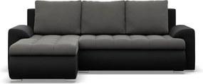 Tokio sarokkanapé, 2 ágyneműtartóval, bársony + műbőr, baloldali, szürke - fekete