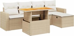 vidaXL 6 részes bézs polyrattan kerti ülőgarnitúra párnával