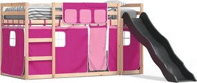 vidaXL rózsaszín emeletes ágy csúszdával és függönnyel 90 x 200 cm