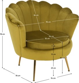 Fotel Art-deco stílusban, mustár színű Velvet anyag/gold chróm-arany, NOBLIN