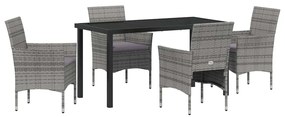 vidaXL Kert étkező szett párnával 5 pcs Szürke polirattan