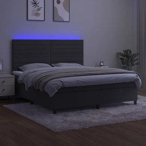 sötétszürke bársony rugós és LED-es ágy matraccal 160x200 cm