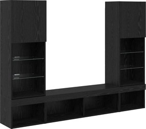 vidaXL TV Fali Egységek LED-del leddel 5 pcs Fekete tölgy Faanyag