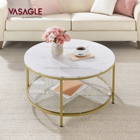 Kerek műmárvány nappali asztal tárolós polccal, modern stílusban, 80 cm átmérő